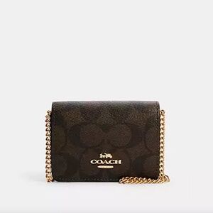 NWT - Coach Mini Wallet On A Chain In Signature Canvas Gold/Brown Black